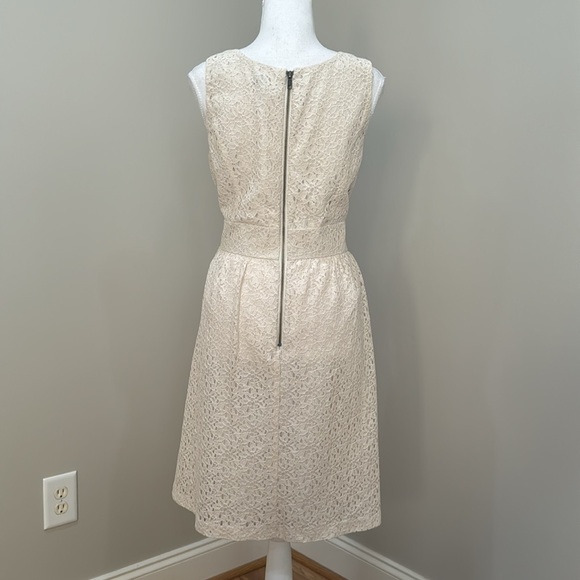 Off-White Lace Midi Sleeveless Dress with Wide-U Neckline and Banded Waistline - Picture 5 of 8